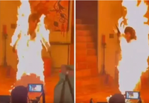 Kamera arkası görüntüleri sosyal medyaya sızdı: Katy Perry yeni klibi için kendini ateşe verdi