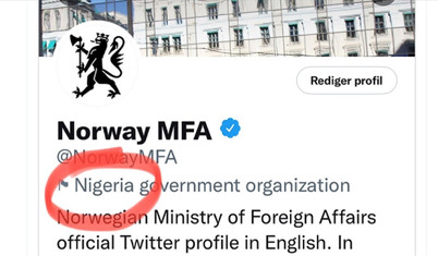 Norveç Dışişleri Bakanlığı, Twitter'da 'Nijerya hükümet kurumu' olarak etiketlendi