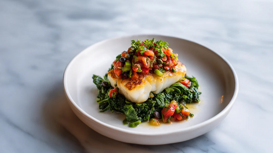 Domates, kapari ve sarımsaklı balık