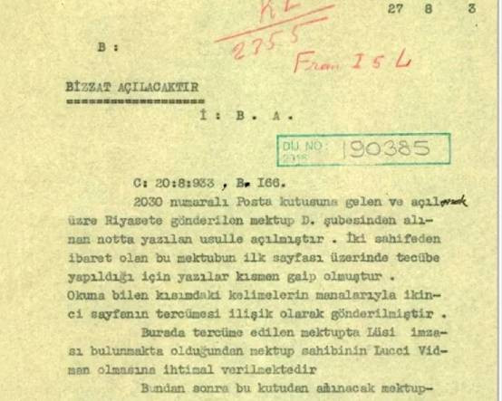 MİT'ten 1933 tarihli gizli masa deşifresi: Arşivden 'Bizzat açılacaktır' etiketli tarihi belge