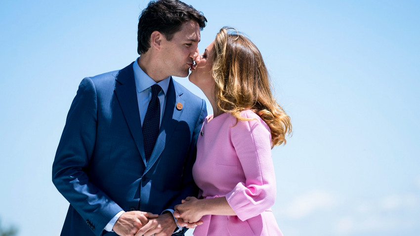 Kanada Başbakanı Justin Trudeau ve eşi Sophie Gregoire Trudeau, Charlevoix, Quebec, Kanada'da düzenlenen G7 Zirvesi'nde, 8 Haziran 2018 (Fotoğraf: Doug Mills/The New York Times)
