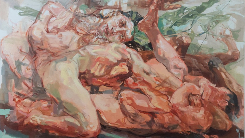 Sema Maşkılı Breathing the violence (şiddeti solumak) 130x195cm, oil on canvas 2022