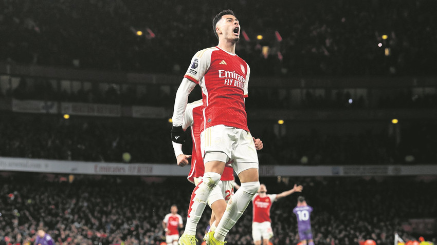 Arsenal’li Gabriel Martinelli Jürgen Klopp’un Liverpool’una attıkları ikinci golü kutluyor. Fotoğraf: Getty Images