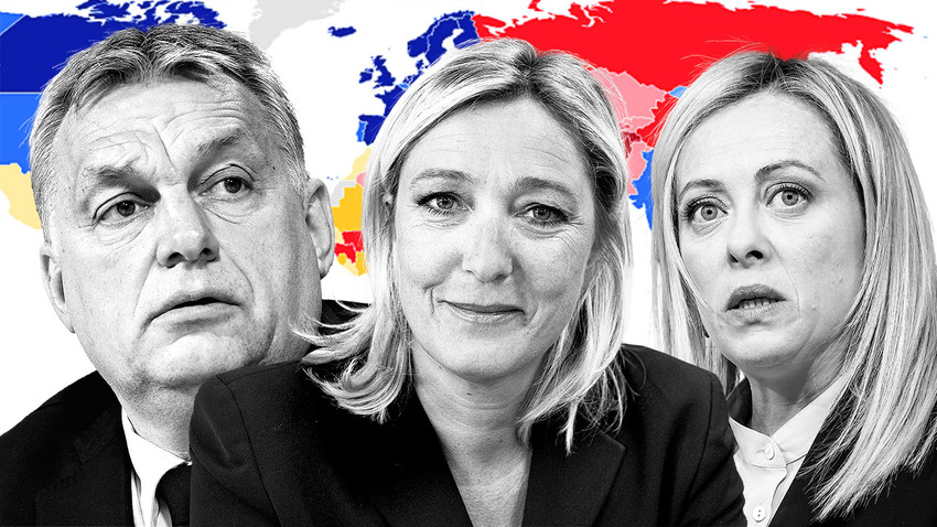 (Soldan sağa) Orban, Le Pen, Meloni
