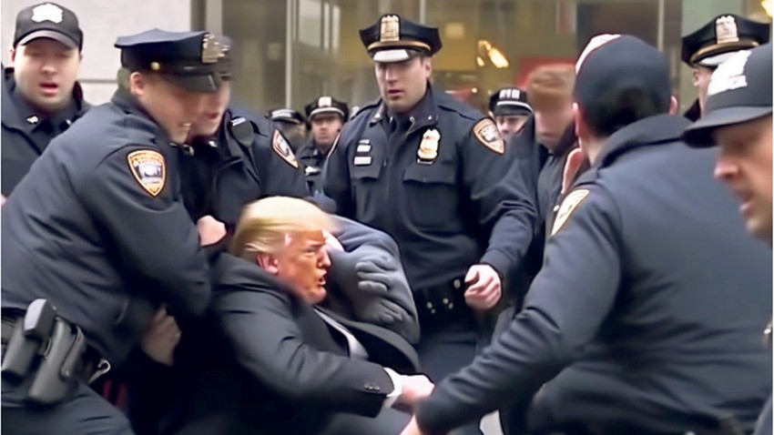 Trump’ı yaka paça gözaltına alınırken gösteren bu kare, deepfake’in en ünlü eserlerinden...