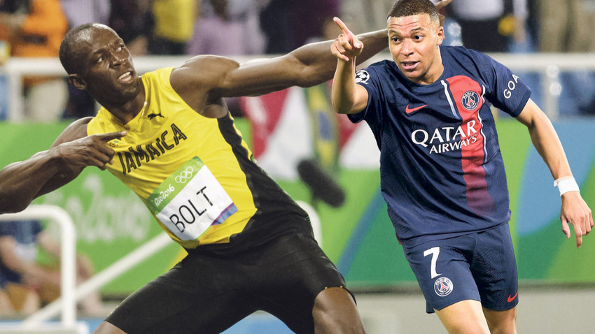 Eski sprinter Usain Bolt (solda), atletizmden sonra futbol da oynadı. Kylian Mbappe, Bolt’a çocukken hayran olduğunu söylüyor.