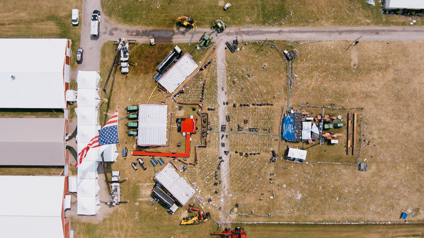 Eski Başkan Donald Trump'ın Cumartesi günü bir mitingde konuşma yaptığı Butler Farm Show alanının 15 Temmuz Pazartesi günü havadan görünümü (Fotoğraf: Kristian Thacker/The New York Times)