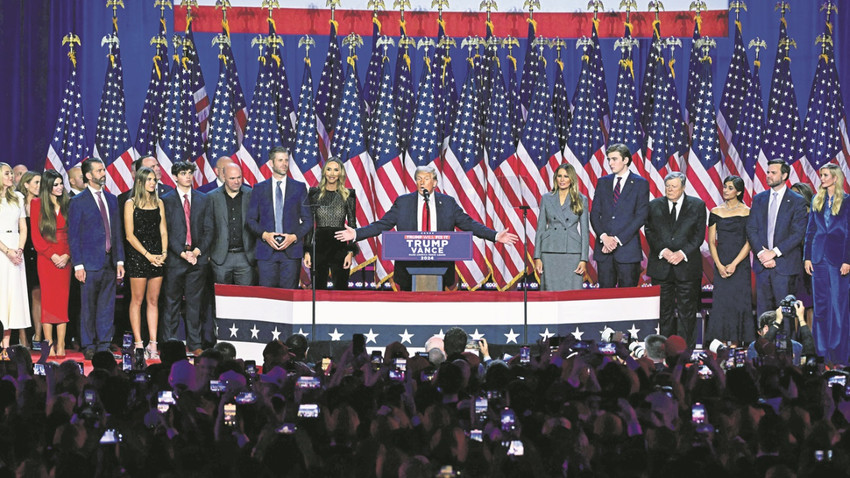 Trump ailesi zaferi tam kadro sahneye çıkarak kutladı. Fotoğraf: Getty Images