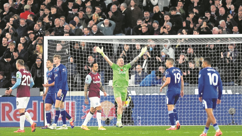 Everton kalecisi Jordan Pickford, West Ham’a karşı oynadıkları Premier League maçında. Fotoğraf: Getty Images