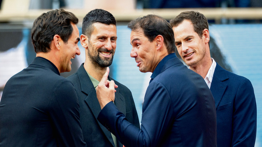 Tenisin dört büyüğü, (soldan sağa) Roger Federer, Novak Djokovic, Rafael Nadal ve Andy Murray son olarak devam eden Fransa Açık’ta, Nadal’ın Philippe-Chatrier Kortu’na veda seremonisinde buluştu. Dört büyükten sadece Djokovic halen oynuyor.