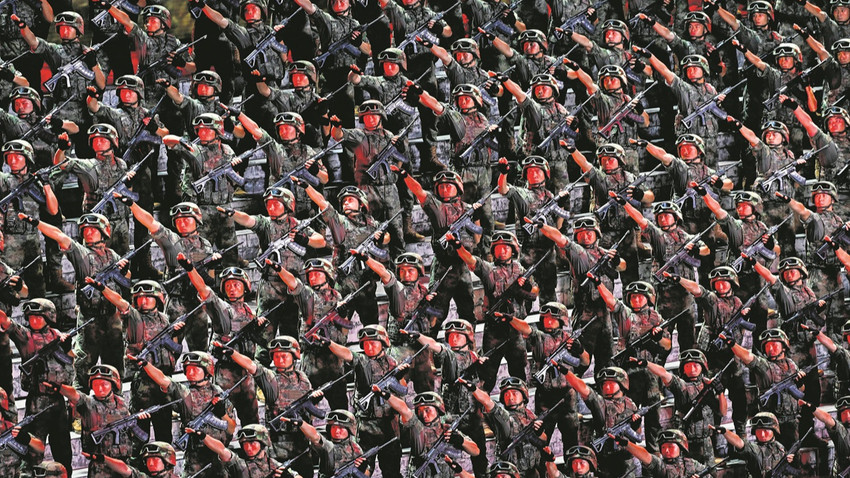 Pekin’deki II. Dünya Savaşı’nın sonu anmasındaki gösterilerden bir kare. (Fotoğraf: Getty Images)