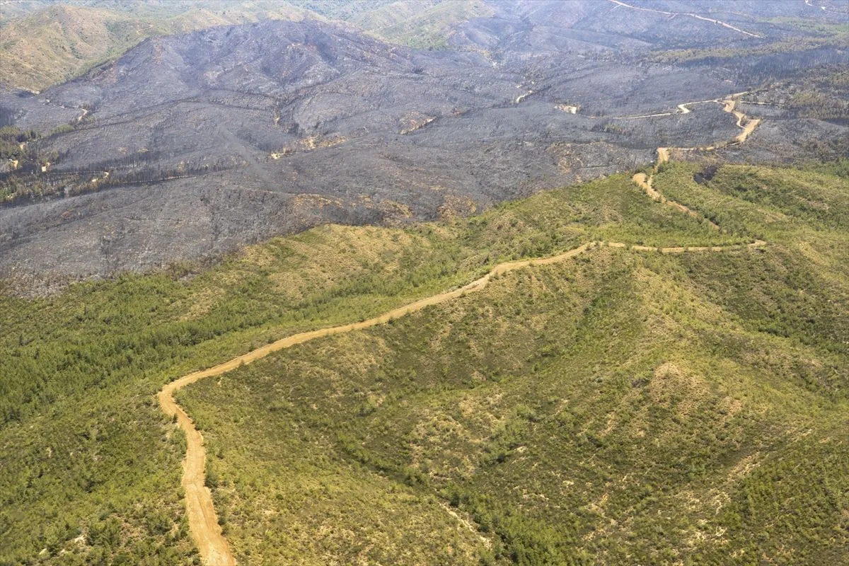 Yangınla mücadele eden Marmaris'te son durum havadan görüntülendi