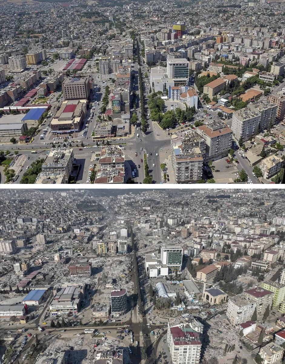 Deprem öncesi ve sonrası fotoğraflar, yıkımın boyutunu gösteriyor