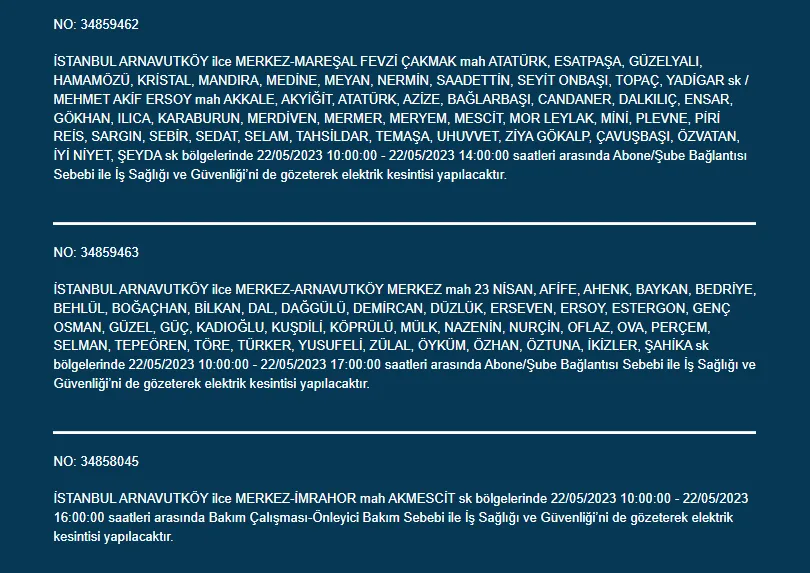 İstanbul'da bugün 23 ilçede elektrik kesilecek