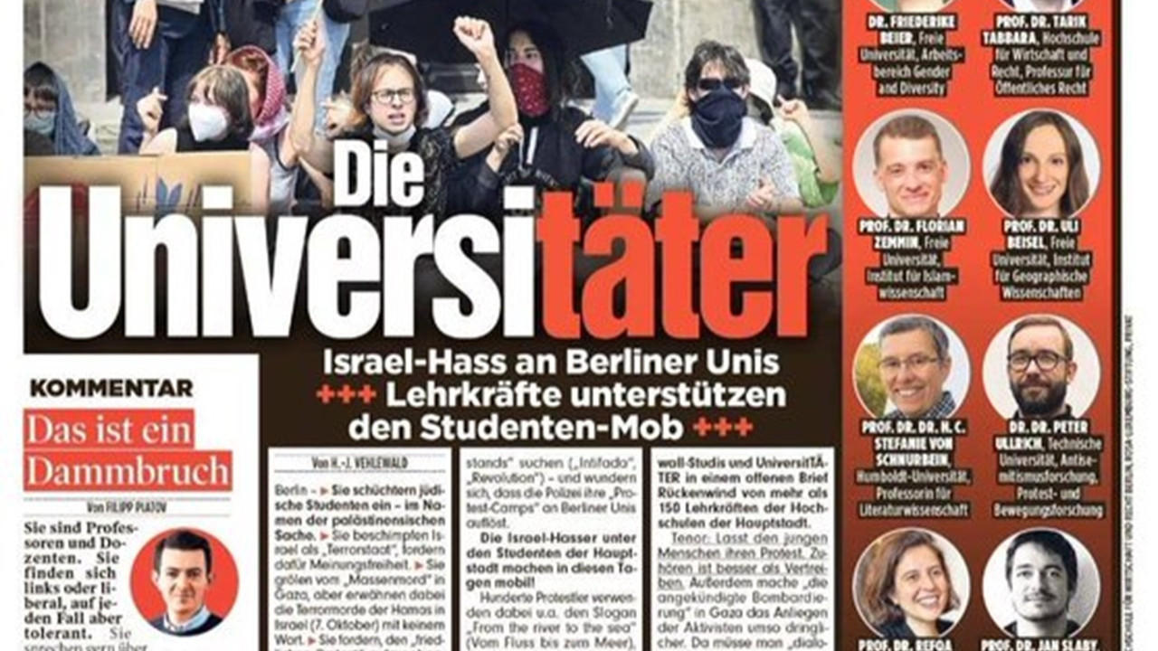 Bild, protestocu öğrencilere sahip çıkan akademisyenleri hedef gösterdi