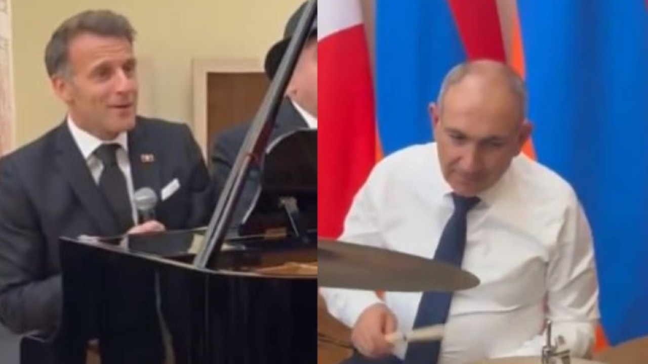 Erivan'da canlı müzik performansı: Paşinyan davul çaldı, Macron şarkı söyledi